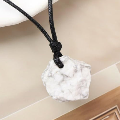 FANASY Natural Raw Crystal Necklace for Women Irregular Stone Necklaces Spiritual Gemstone Pendant with Adjustable Rope - color: White Howlite