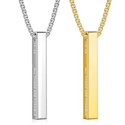 Romass 2Pcs Pendant Necklace for Men,Stainless Steel Silver Black Gold Bible Verse Chains for Men Vertical Bar Pendant Gifts Jewelry Box 16-24 Inches - size: 16 in, style: 2Pcs(silver+gold) 1.6 "* 0.2'' pendant