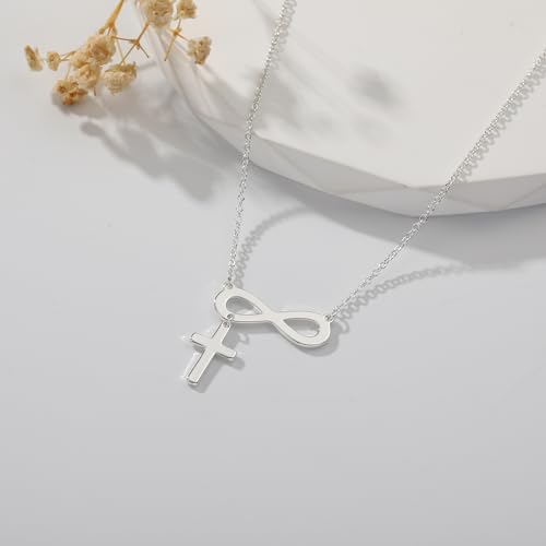 14K Gold Layered Cross Necklaces for Women,Tiny Small Sideways Cross Necklace Minimalist Christian Jewelry Gifts First Communion Confirmation Easter Stuff,2Pcs - color: infinity cross,silver