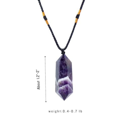 Runyangshi Dream Amethyst Healing Crystal Pendants, Double Pointed Natural Crystal Quartz Necklace 6 Faceted Chakra Crystal Wand Stone - color: Dream Amethyst