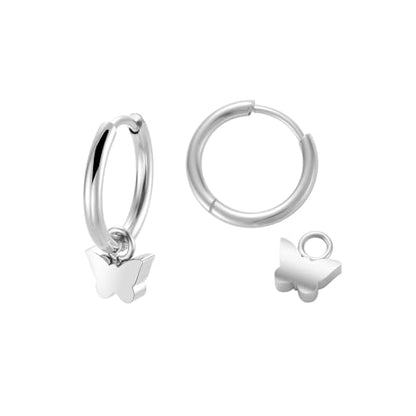 Women's Huggie Hoop Earrings with Small Cute Charm - style: Silver Butterfly
