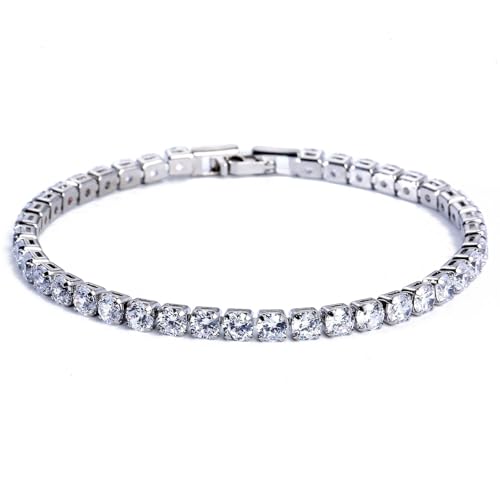 GulCean 14K Gold Plated 4mm Cubic Zirconia Classic Tennis Bracelet Copper CZ Charm Iced Out Tennis Bracelet for Women Men Size 6.7inch 7.5 inch - color: Silver, size: 7.5inch(19cm)