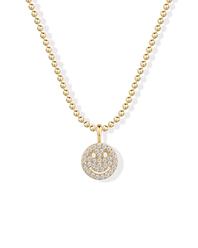 PAVOI 14K Gold Plated Dainty Cubic Zirconia Pendant Necklace for Women | Dot, Elephant, Butterfly, Pineapple, Lock, Knot, Palm Tree, Bow, Smiley Pendant | Layering Chain Necklaces - style: Smiley