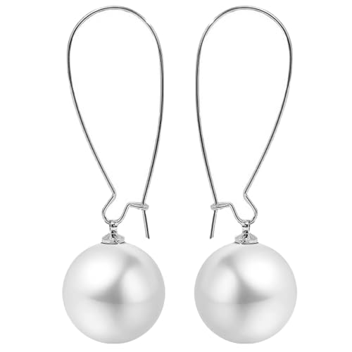 Big Pearl Hoop Earrings - Champagne Single Pearl Drop Earrings for Women - color: C