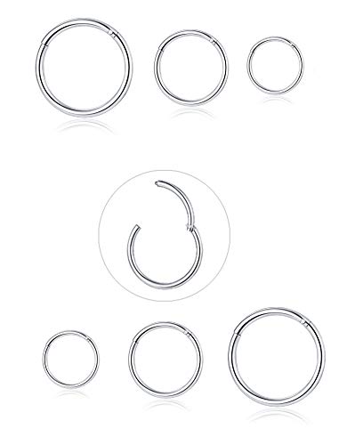 6-8Pcs 20G-18G-16G-14G Stainles Steel Clicker Ring Seamless Lip Nose Daith Cartilage Helix Tragus Hoop Ring - style: E:3 Pairs,14G(1.6mm) Pin Thickness