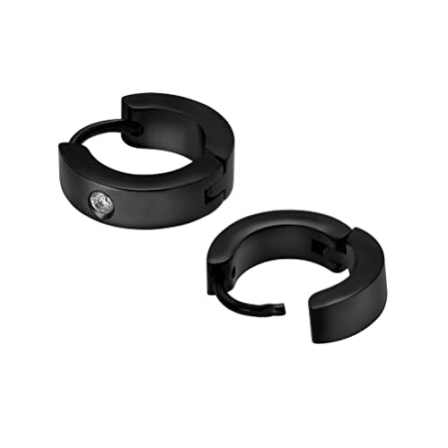 Small Huggie Hoop Earrings for Women - color: Black Cubic Zirconia