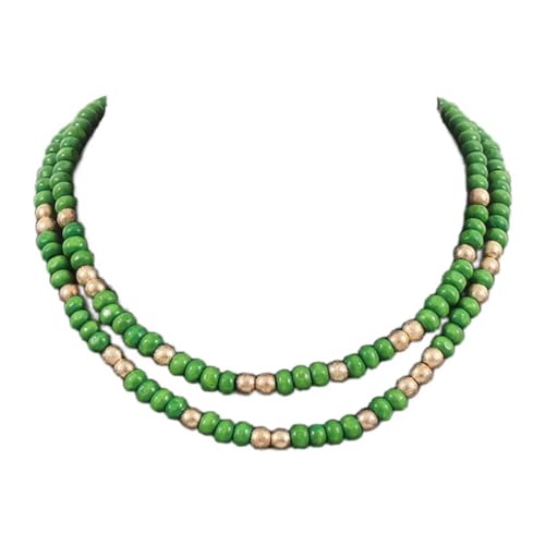 Boho Colorful Wood Beaded Choker Necklace Vintage Layered Wooden Beads Chain Necklace Collar for Women Statement Jewelry Gift - color: Green