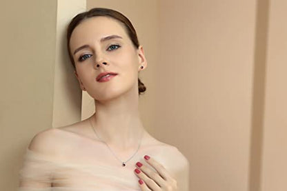 B. BRILLIANT Sterling Silver Small Dainty Crystal Solitaire Necklace & Stud Earrings Birthstone Jewelry Set for Women Bridesmaids - color: July - Red