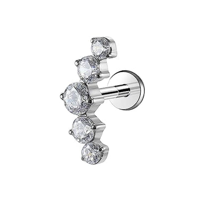 1pcs 16G 18G G23 Titanium Threadless Labret Studs Push-in Labret Lip Cluster Tragus Helix Conch Lobe Rook Cartilage Push Back Piercing Jewelry Earring - style: 5 round CZ