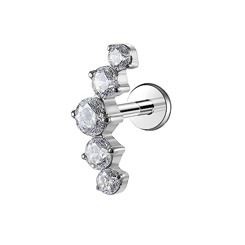 1pcs 16G 18G G23 Titanium Threadless Labret Studs Push-in Labret Lip Cluster Tragus Helix Conch Lobe Rook Cartilage Push Back Piercing Jewelry Earring - style: 5 round CZ