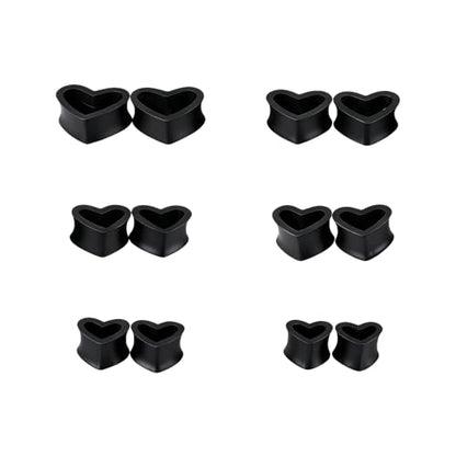 Heart Silicone Ear Tunnel Plugs Gauges Expanders Hollow Flexible Soft Tunnels Kit Stretcher Earrings Fashion Lobe Piercing Body Jewelry for Women Her 6 Pairs Set - color: Black, size: 14mm-25mm