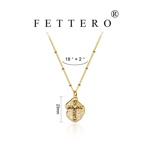 Fettero Cross Necklace for Women Faith Pendant 14K Plated Dainty Chain Necklaes Minimalist Simple Tiny God Lords Prayer Religious Jewelry - style: Irregularity Cross