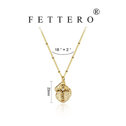Fettero Cross Necklace for Women Faith Pendant 14K Plated Dainty Chain Necklaes Minimalist Simple Tiny God Lords Prayer Religious Jewelry - style: Irregularity Cross