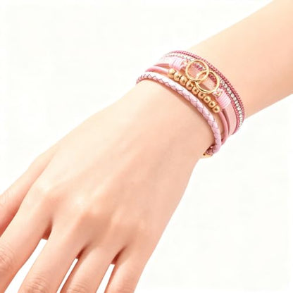 Leather Wrap Bracelets for Women, Boho Leopard Multi-Layer Crystal Beads Cuff Jewelry - color: J-Warp-012