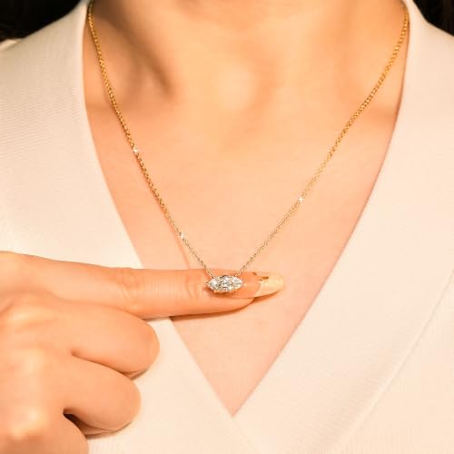 2CT Marquise Moissanite Pendant Necklace for Women | 6x12mm D Color Marquise Cut Moissanite, 14K Gold Plated Dainty Pendant Luxury for Wife Mom Birthday Gifts - color: Gold