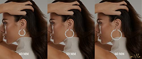 Milla Twisted Hoop Earrings for Women – Hypoallergenic Silver or Gold Statement Hoops – Lightweight & Easy to Wear - color: Silver Plated / 1.6 in / Small