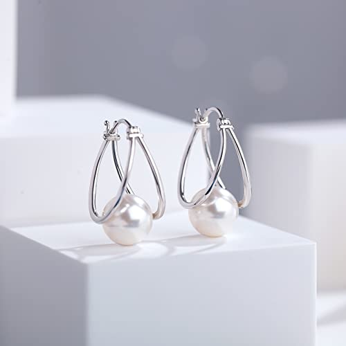 Pearl Earrings for Women Pearl Leverback Earrings 925 Sterling Silver - color: E01-white