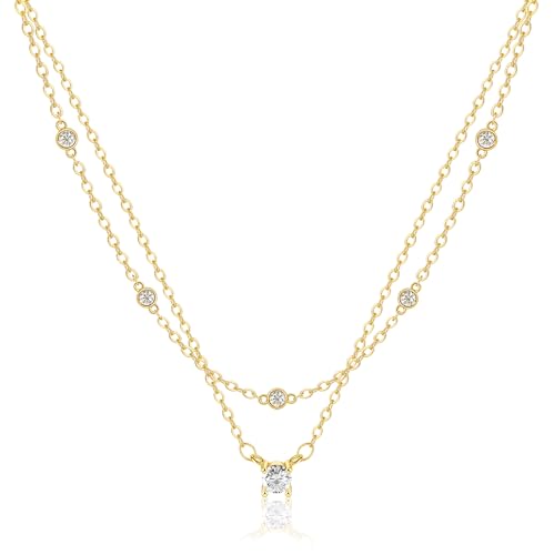 Layered Necklaces for Women 14K Gold Plated Stack Circle Pendant Trendy Long Chain Stackable Handmade Coin Necklace Set Dainty Gold Stacked Jewelry Gifts - color: Gold-6