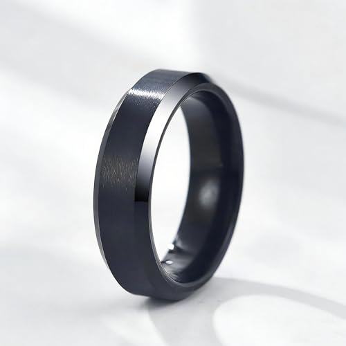 Stainless Steel Wedding Band Ring For Men Women | Sandblasted matte finish, 4mm/6mm/8mm widths, steel/black/gold-tone colors, everyday wear, wedding - color: Matte-6mm-Black