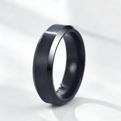 Stainless Steel Wedding Band Ring For Men Women | Sandblasted matte finish, 4mm/6mm/8mm widths, steel/black/gold-tone colors, everyday wear, wedding - color: Matte-6mm-Black