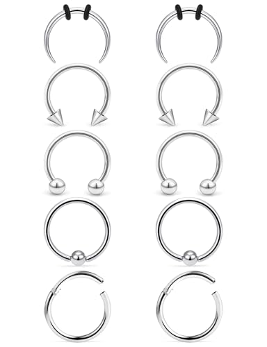 Septum Rings 16G 14G 12G 10G 8G 6G 4G 2G Surgical Steel Septum Stretching Kit Septum Pincher Tapers Gauge Kit Nose Ring Hoop Horseshoe Helix Tragus Daith Rook Piercing Jewelry for Women Men - style: 12G(2.0mm)-Inner Dia:10mm