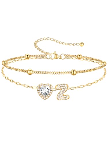 PROSTEEL Initial Ankle Bracelets for Women Waterproof, A-Z Gold/Silver Layered Anklets Adjustable, Summer Beach Gift Jewelry - color: Gold, size: Z