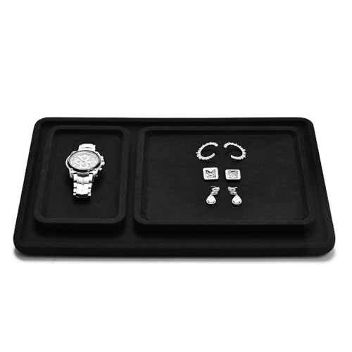 Microfiber Jewelry Trays Stackable Ring Earring Bracelet Necklace Bangle Watch Display Tray Drawer Organizer 3.93 * 3.93 * 0.59inch (Black - color: Black, size: 10*10cm Tray
