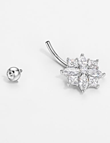 Belly Button Ring Dangle, Cross Belly Button Ring, Navel Piercing | 316L Surgical Steel, AAA+ Cubic Zirconia, Nickel-Free, Hypoallergenic, Multi-Style, 14 Gauge 10 mm Screw On Piercing Stud - style: A Flower with Square