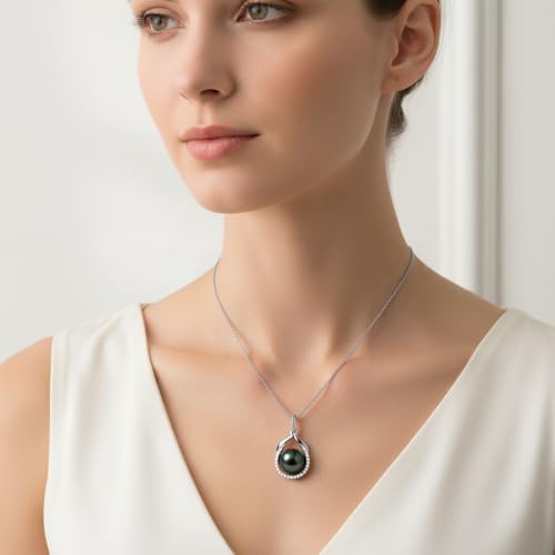 Genuine Tahitian Black Pearl Necklace for Women, 9-11mm AAAA Seawater Pearl with Sterling Silver Moissanite Pendant, Jewelry Gift for Wife, Mom, Girlfriend, Wedding Anniversary, Birthday, Christmas - size: 9-10mm, style: Interwoven Dewdrops