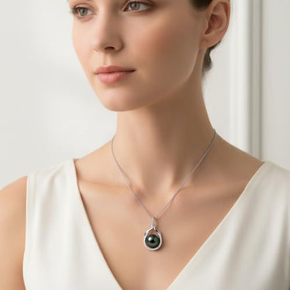 Genuine Tahitian Black Pearl Necklace for Women, 9-11mm AAAA Seawater Pearl with Sterling Silver Moissanite Pendant, Jewelry Gift for Wife, Mom, Girlfriend, Wedding Anniversary, Birthday, Christmas - size: 9-10mm, style: Interwoven Dewdrops