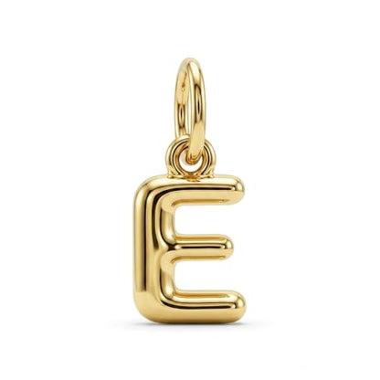 Gold Puffed Initial Letter Charm - 10 Karat Gold - 3D Bubble Letter Pendant - style: Letter e