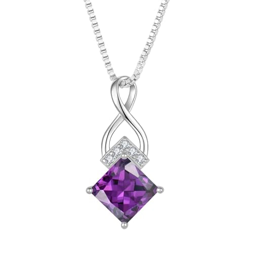 Infinity Necklace 925 Sterling Silver Princess Cut Pendant Birthstone Jewelry for Women - color: Purple