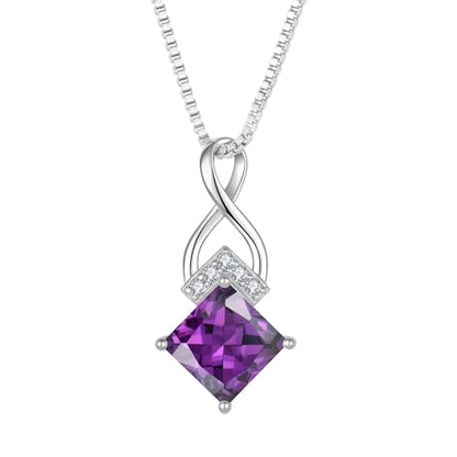 Infinity Necklace 925 Sterling Silver Princess Cut Pendant Birthstone Jewelry for Women - color: Purple