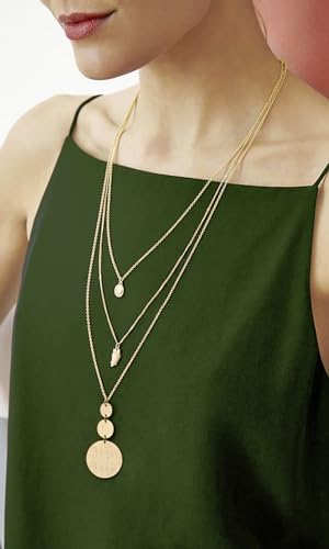 PEARLADA 18k Gold Plated Chain Long Necklace, Boho Sweater Necklace for Women, Geometric Pendant Y Necklace - color: Discs