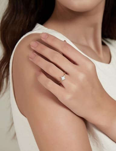 SHINYSO 14K Gold Plated Wedding Band for Women Thin Stackable Rings Opal Dainty Cubic Zirconia CZ Promise Engagement Ring Size 4-10 - color: Gold