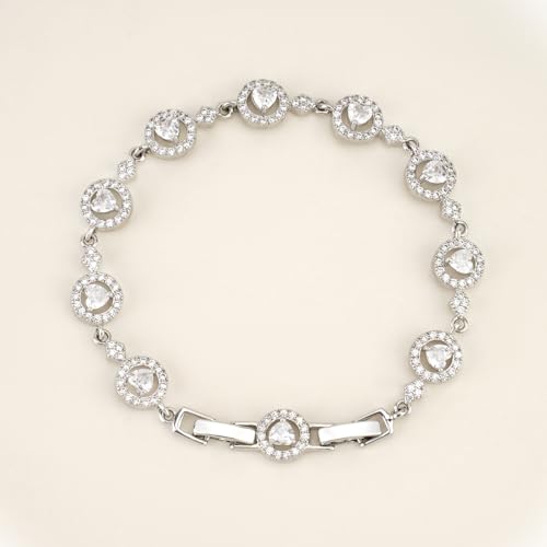 Tennis Bracelet for Women 14K Gold Plated Cubic Zirconia Bracelet,Classic Crystal Tennis Bracelet, Rhinestone Delicate Bracelet Gift for Her - style: Heart Cut-White
