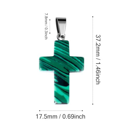 12PCS Natural Stone Cross Pendant Gemstone Charms Bulk for Jewelry Making | Healing Crystal Quartz Chakra Reiki Gemstone Pendants Charms Bulk for Necklace Craft - color: Malachite Cross(Synthetic)