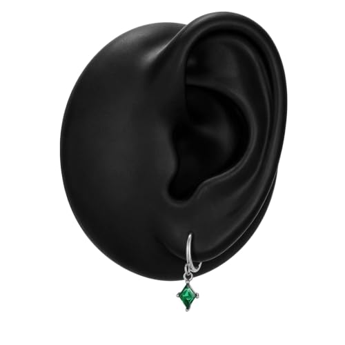 Surgical Steel Hoop Earrings for Women - Hypoallergenic Small Cartilage Huggies with Cubic Zirconia Dangle - color: Green-Stainless Steel