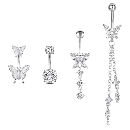 14G Stainless Steel Belly Button Rins, Dangle Pearl Belly Piercings, Cute Navel Barbell Piercing Jewelry For Women - color: Silver