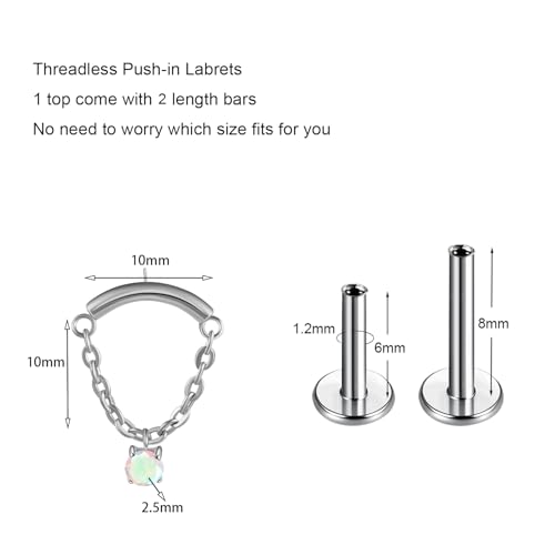 BelezaDosas G23 Titanium Labret Studs Threadless Push-in Labret Press Fit 16G Cluster Helix Lobe Conch Tragus Push Back Piercing Jewelry - style: chain silver AB