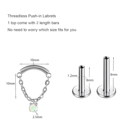 BelezaDosas G23 Titanium Labret Studs Threadless Push-in Labret Press Fit 16G Cluster Helix Lobe Conch Tragus Push Back Piercing Jewelry - style: chain silver AB