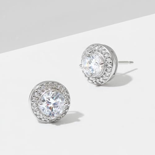 Amazon Essentials Cubic Zirconia Classic Halo Stud Earrings in Sterling Silver - color: Silver