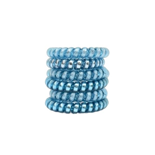 Lindo Large Swirlydo Coil Hair Ties (Metallic Blue, 6 Pack) | Premium Waterproof Coil Hair Ties, No Pony Line, No Headaches, No Slip, Strong Gentle Accessory for Women, Multi-colored - color: Metallic Blue (6Pcs)