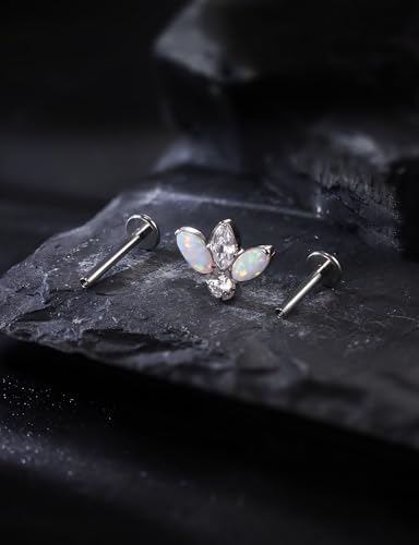 16G Astm F136 Titanium Internal Thread Flat Back Earrings Nose Studs Tragus Forward Helix Conch Cartilage Lobe Earrings Stud Medusa Labret Monroe Lip Ring Piercing Jewelry For Women Men - size: 16G--Style H-Opal