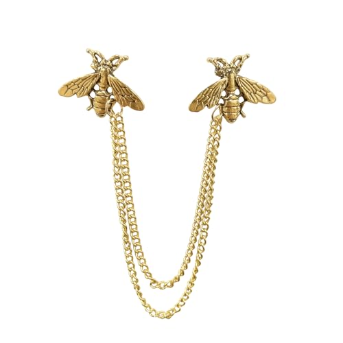 Vintage Honey Bee Brooch for Women Men Silver/Gold-tone Cute Bee with Hanging Chain Tassel Animal Insect Lapel Pins Elegant Dress Accessories for Hat Bag Suit Tie Holiday Party Jewelry - color: Gold
