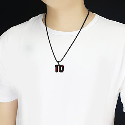 Hatti Doris Baseball Number Necklace for Men 00-99 - Jersey Number Necklace with Stainless Steel Gold Plated Chain & Baseball Charm Pendant - color: Black, style: 9