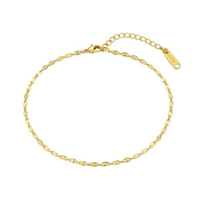 Dainty Ankle Bracelets for Women 18K Gold Plated Waterproof | Satellite Beaded Herringbone Lip Chain Anklets Simple Minimalist Summer Beach Foot Jewelry, Gift Box Included - color: Lip-Gold