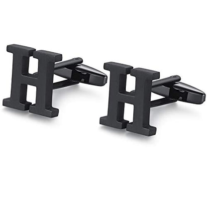 HONEY BEAR Initial Letter Cufflinks for Men Wedding Business | Personalized, Tarnish-Resistant, Steel-Plated Copper Base, Gift Box, for Groomsmen, Father, Husband, Anniversary - style: H Black