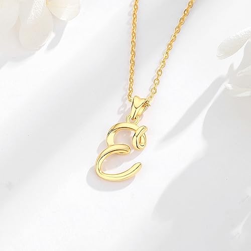 EUDORA Sterling Silver Initial Necklaces for Women, Classic 26 Letter Neckless Gifts for Girls, Sister, Mother Daughter, 18 inch Chain - style: E-Gold