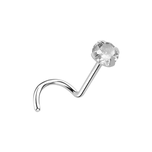 Satix IMPLANT GRADE G23 Titanium Nose Rings Studs 18G 20G Nose Screw Stud 1/4" Nose Studs Ring 1.5mm 2mm 2.5mm 3mm CZ Press Fit Corkscrew Nostril Piercing Jewerly - color: Crystal Clear CZ Jewel, size: 18 Gauge (1mm) - 2mm CZ Gem